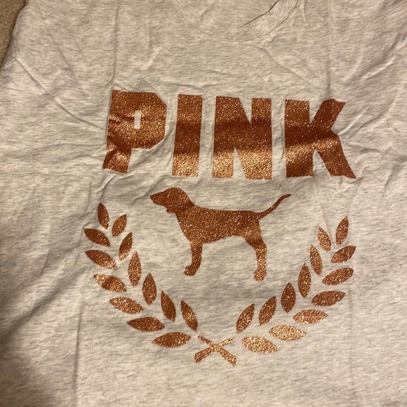 NWT Womens Pink  BY VICTORIA SECRET shirt size S / M Grey with sparkly gold​​​​​ - Picture 3 of 6